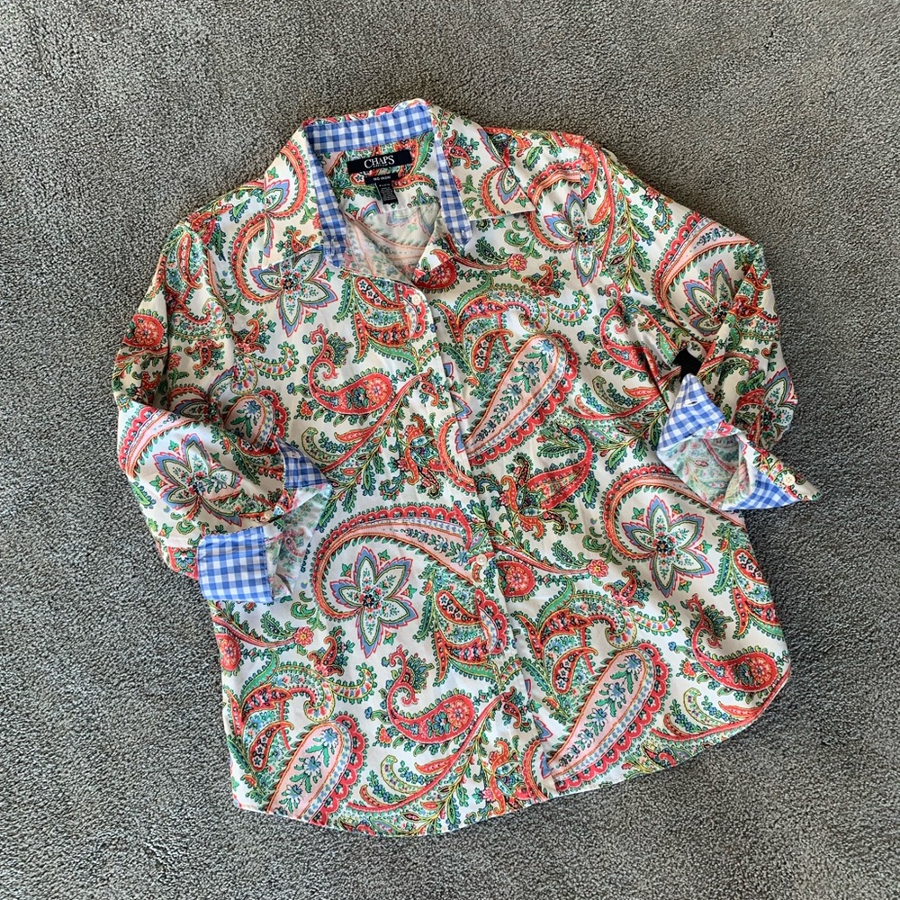 Chaps No Iron Red and Green Paisley Button Down